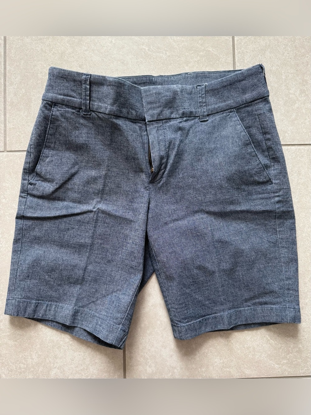J. Crew Chambray-Look Mid-Rise Bermuda Shorts in Blue